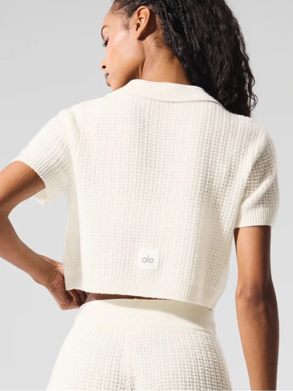 Alo Yoga Cashmere Plush Waffle Polo Tee XS